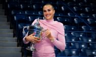 Sabalenka poses with her trophy at the 2025 US Open (3)- Source: Getty